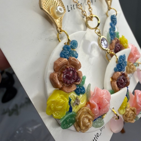 Colorful Floral Moon Earrings - Picture 2 of 8
